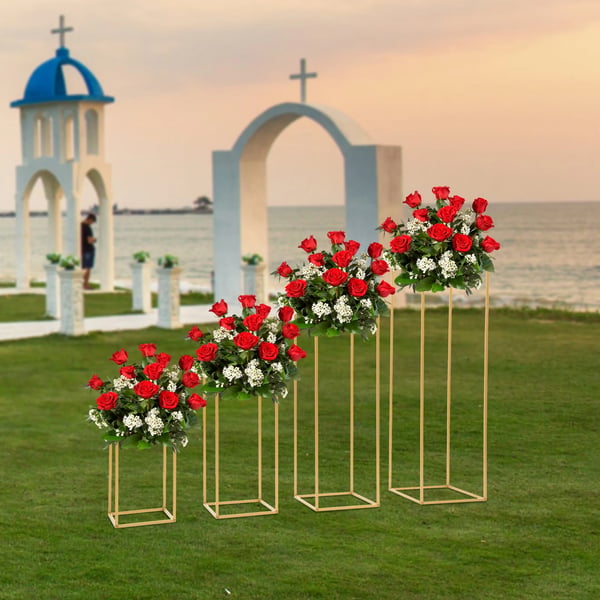 Blomsterstander - Bryllupspiedestal - 4-pak - 40/60/80/100 cm - Stål + plast - Til bryllup, fest & hjem - Guld