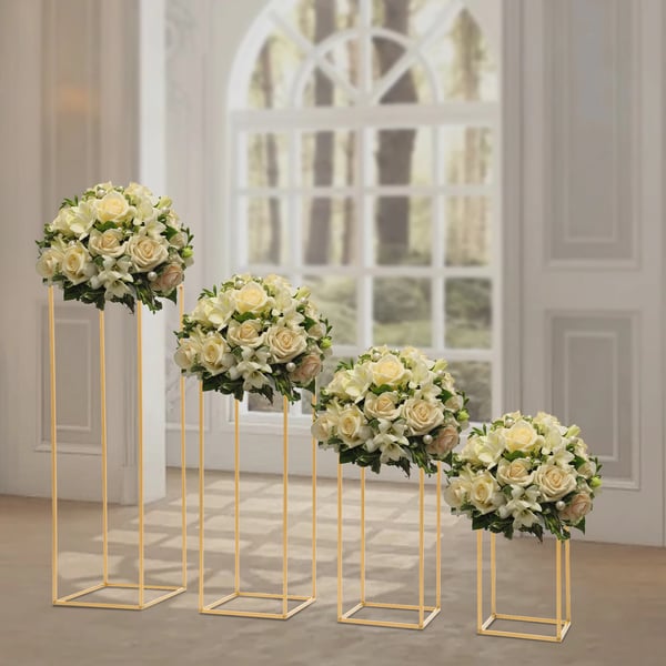 Blomsterstander - Bryllupspiedestal - 4-pak - 40/60/80/100 cm - Stål + plast - Til bryllup, fest & hjem - Guld