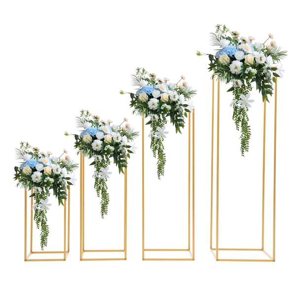 Blomsterstander - Bryllupspiedestal - 4-pak - 40/60/80/100 cm - Stål + plast - Til bryllup, fest & hjem - Guld