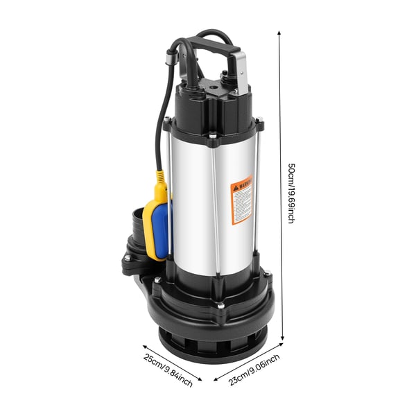 Snavsevandspumpe - Dykpumpe - 1,5 kW, Rustfrit Stål, Flydekontakt, 2850 o/min, Til Industri og Hjem - Sort