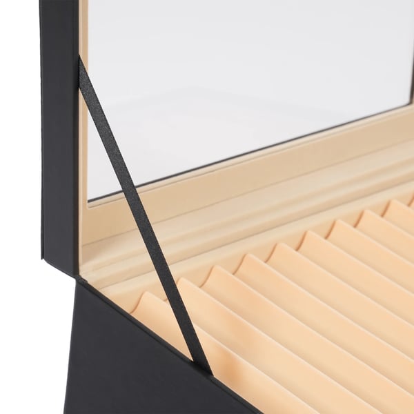 Penne Displayboks - Opbevaringsboks - 36 Rum - 3 Niveauer - Fløjl Indvendigt - Klart Glaslåg - 30,5×20×13,5 cm - Sort
