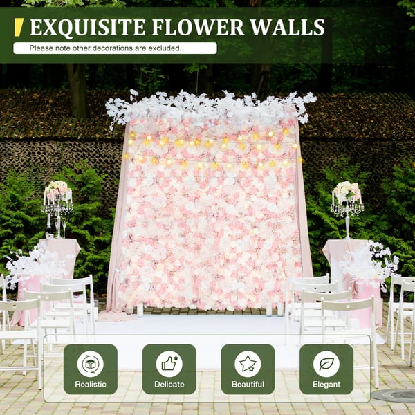 Kunstig Blomstervæg - Panel 12-pak - 60×40 cm - 3D Hortensia - Silke - Indendørs - Rosa