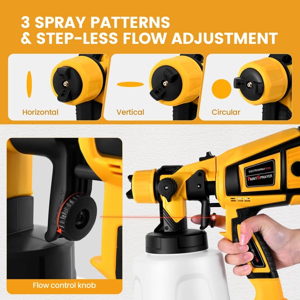 Malesprøjte - Elektrisk sprøjtepistol - 650 W Høj Effekt - 1400 ml Beholder - 4 Dyser - 3 m Kabel - Gul