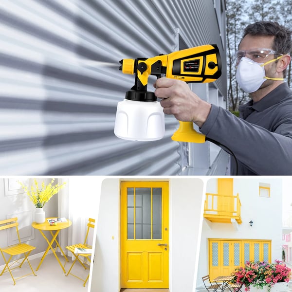 Malesprøjte - Elektrisk sprøjtepistol - 650 W Høj Effekt - 1400 ml Beholder - 4 Dyser - 3 m Kabel - Gul