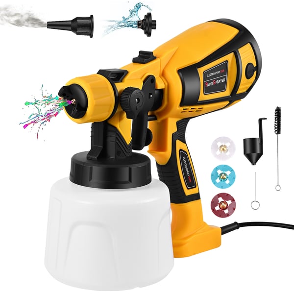 Malesprøjte - Elektrisk sprøjtepistol - 650 W Høj Effekt - 1400 ml Beholder - 4 Dyser - 3 m Kabel - Gul