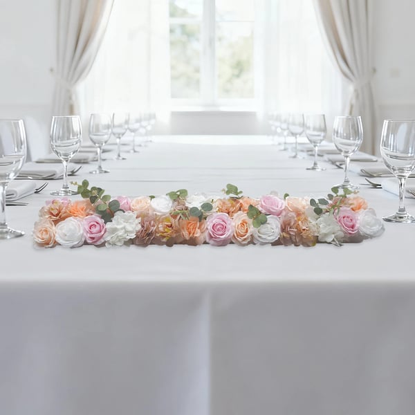 Kunstig Blomsterguirlande - Hængende Ranke - Silke & Plast - 100 x 30 cm - Indendørs - Bryllupsdekoration - Beige