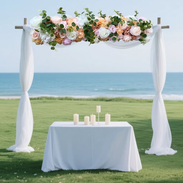 Kunstig Blomsterguirlande - Hængende Ranke - Silke & Plast - 100 x 30 cm - Indendørs - Bryllupsdekoration - Beige