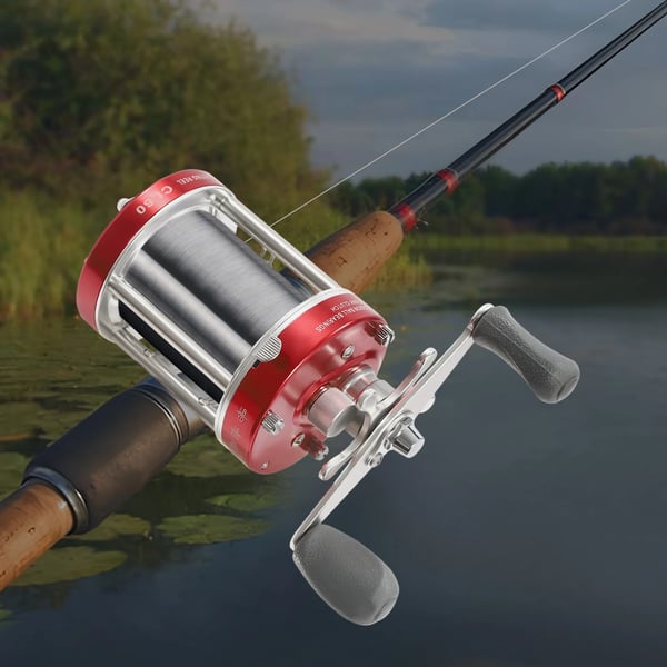 Fiskehjul - Rundt baitcaster multihjul - Metal (rustfrit stål/messing) - Ferskvand/Saltvand - Kapacitet 0,35 mm/320 m, 0,40 mm/250 m - Rød