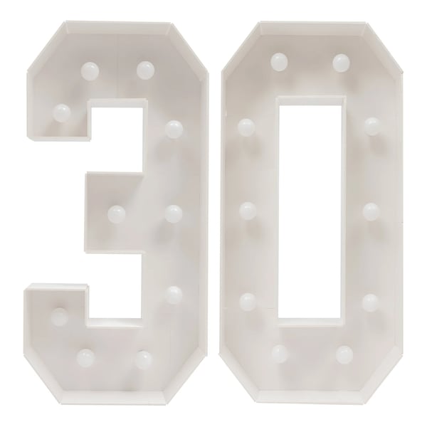 LED Numerovalo 30 - Juhlakoriste - 100 cm - 20 LED - Lämmin valkoinen 2000–3000K - Syntymäpäivä & merkkipäivä - Valkoinen