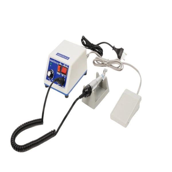 Mikromoottori porasarja - Käsikappale kynsi-/koru-/hammaslab - 65W - 0–35000 r/min portaattomasti - 220V 50–60Hz - Jalkapoljin, 2 hiomapäätä, teline