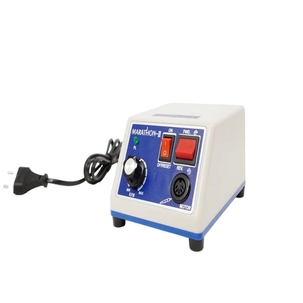 Micromotor boresæt - Håndstykke til negle/smykker/tandlab - 65W - 0–35000 O/min trinløs - 220V 50–60Hz - Fodpedal, 2 slibehoveder, holder - Hvid