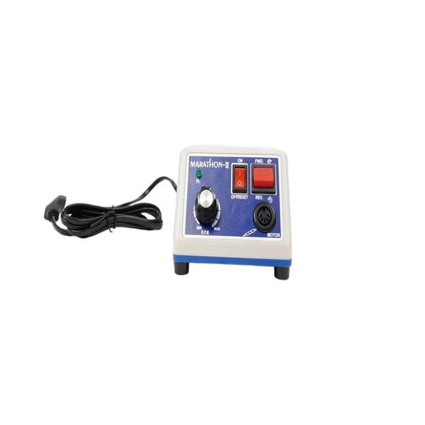 Micromotor boresæt - Håndstykke til negle/smykker/tandlab - 65W - 0–35000 O/min trinløs - 220V 50–60Hz - Fodpedal, 2 slibehoveder, holder - Hvid