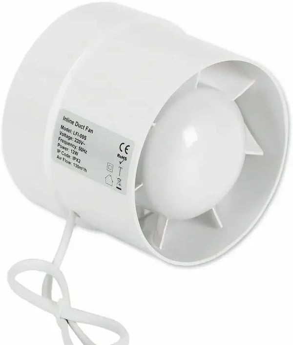 Badeværelsesventilator - Udsugningsventilator - 2200 RPM - Lav Støj 38 dB - 130 m³/h Luftstrøm - ABS Hus - Kobbermotor - Hvid