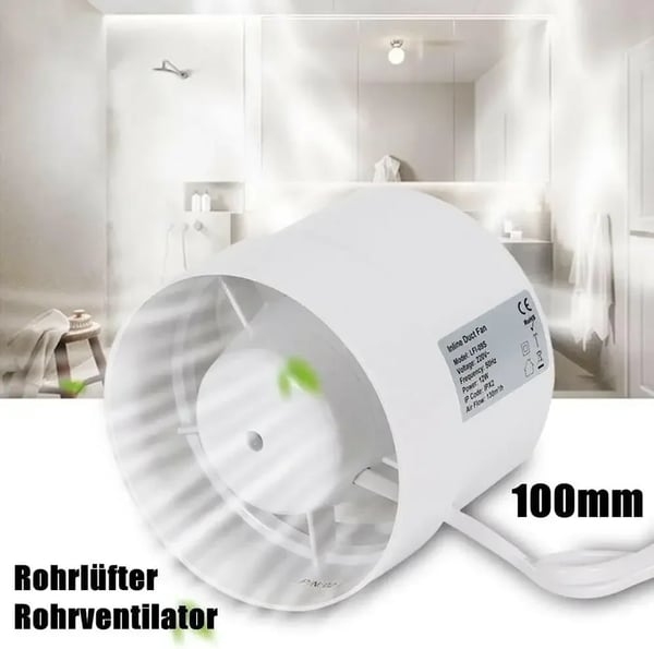 Badeværelsesventilator - Udsugningsventilator - 2200 RPM - Lav Støj 38 dB - 130 m³/h Luftstrøm - ABS Hus - Kobbermotor - Hvid