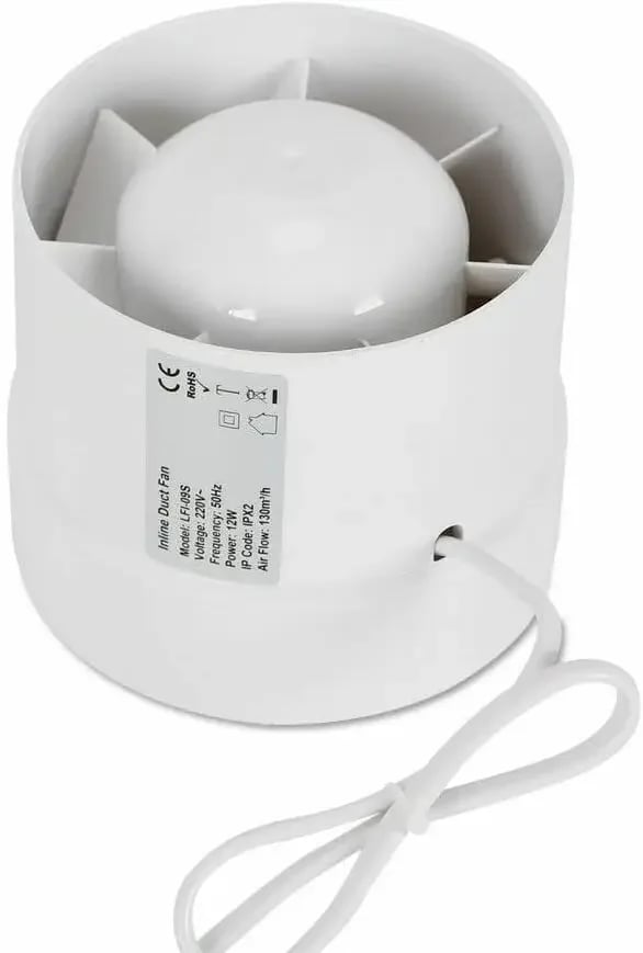 Badeværelsesventilator - Udsugningsventilator - 2200 RPM - Lav Støj 38 dB - 130 m³/h Luftstrøm - ABS Hus - Kobbermotor - Hvid