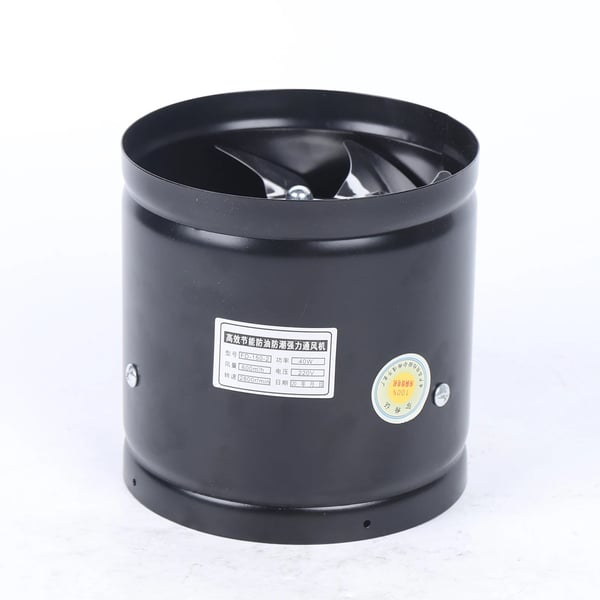 Industriell kanalfläkt - Axial rörfläkt 150 mm - Luftflöde 500 m³/h - Effekt 40 W - Spänning 220V/50Hz - Metallhölje, lackerad - Svart