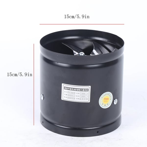 Industriel kanalventilator - Aksial rørventilator 150 mm - Luftmængde 500 m³/h - Effekt 40 W - Spænding 220V/50Hz - Metalhus, pulverlakeret - Sort