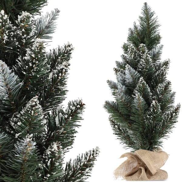 Kunstigt juletræ - Mini bordtræ - 50 cm - Snedækket - Jutesæk - Til Skrivebord & Reol