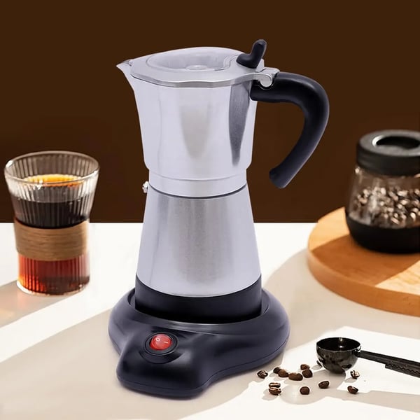 Espressobrygger - Elektrisk espressomaskine - 300 ml kapacitet - 480 W - 360° roterbar base - Til hjem og familie - Lys sølv