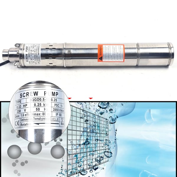 Djupbrunnspump - Nedsänkbar skruvpump - 250 W - 7,6 cm - 220 V - EU-kontakt