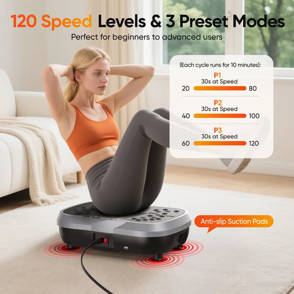 Vibrationsplade - Fitness vibrationsbræt - Håndholdt type - Muskelafslapning - Hofte-træning - Hjemmebrug - Lysegrå