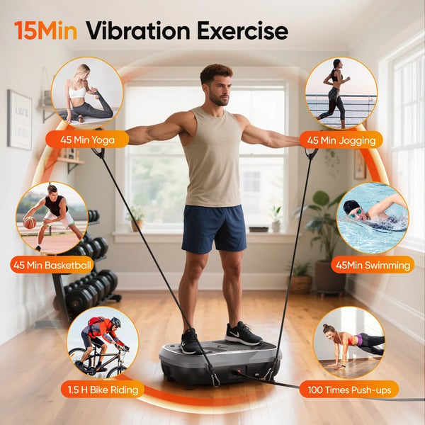 Vibrationsplade - Fitness vibrationsbræt - Håndholdt type - Muskelafslapning - Hofte-træning - Hjemmebrug - Lysegrå