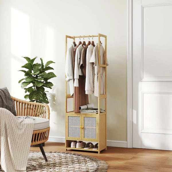 Bambu Klädställ - Hallmöbel - Med Skoskåp - Klädstång - Justerbar Hylla - Mått 53 x 31 x 168 cm - Naturträ