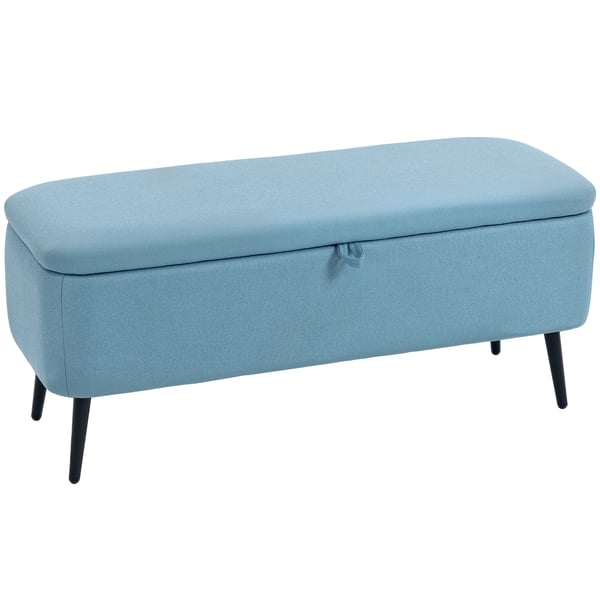 Förvaringsbänk - Sittbänk/Ottoman - Fällbart Lock - Stålben - Mått 101×38,5×44,5 cm - Sovrum/Vardagsrum/Hall - Blå