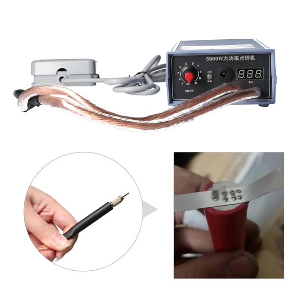 Punktsvejser - Håndholdt punktsvejsemaskine - 5000 W - 0–800 A justerbar - Til Li‑batteri - 0,1–0,15 mm nikkelbånd - 110–240 V - Rustrød