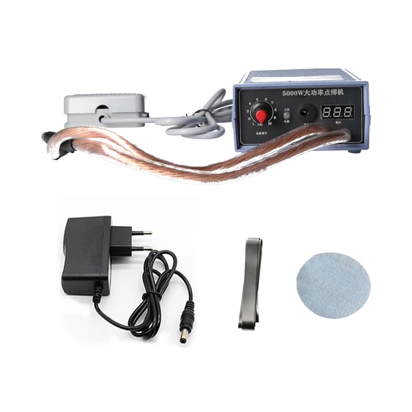Punktsvejser - Håndholdt punktsvejsemaskine - 5000 W - 0–800 A justerbar - Til Li‑batteri - 0,1–0,15 mm nikkelbånd - 110–240 V - Rustrød
