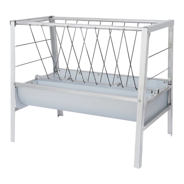 Foderhæk til kvæg - Fritstående model - Dobbeltsidet - 200 l - 100×66×85 cm - Åbning 100×50 cm - Størrelse L - Sølv