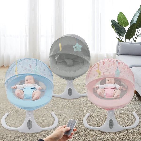 Babygynge/Babybouncer - Elektrisk gynge - Fjernbetjening & Bluetooth - Tidsindstilling - Automatisk vugning - Maks 20 kg - 0–15 mdr - Grå