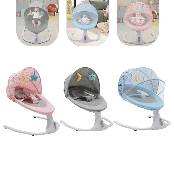Babygynge/Babybouncer - Elektrisk gynge - Fjernbetjening & Bluetooth - Tidsindstilling - Automatisk vugning - Maks 20 kg - 0–15 mdr - Grå
