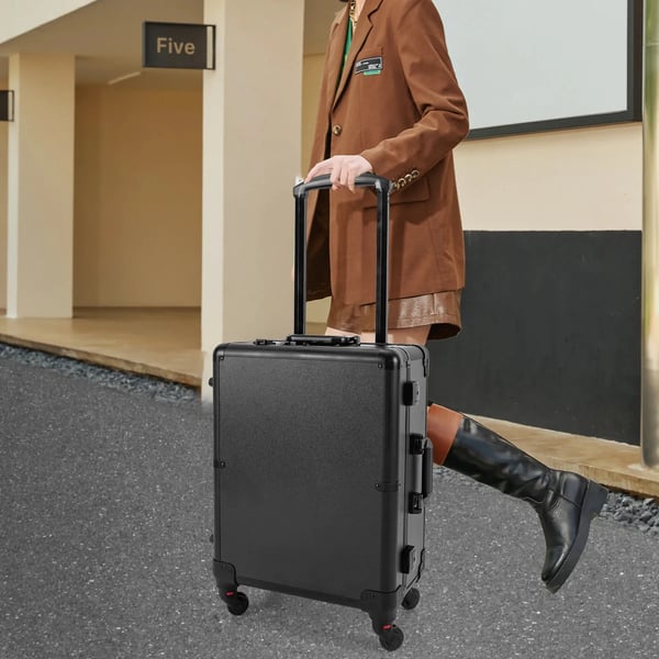 Makeuptaske - Kosmetikkuffert med hjul - 8 LED-lys - Stikkontakt og ladeport - PVC - 53 cm - Sort