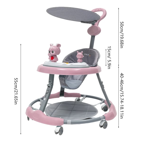 Småbørns gåbil - Gåstol - Sammenklappelig - Med musik - Multi-tilstand - Støjsvage PVC-hjul - Ramme i rustfrit stål - 1–2 år - Rosa