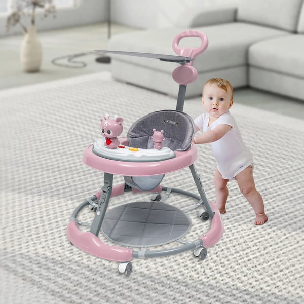Småbørns gåbil - Gåstol - Sammenklappelig - Med musik - Multi-tilstand - Støjsvage PVC-hjul - Ramme i rustfrit stål - 1–2 år - Rosa