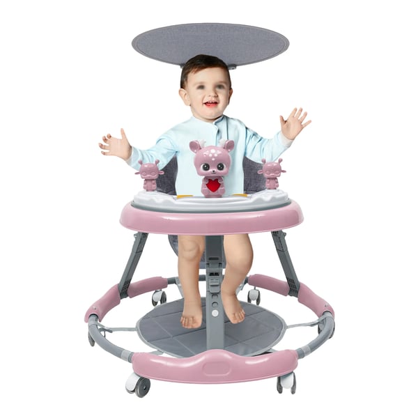 Småbørns gåbil - Gåstol - Sammenklappelig - Med musik - Multi-tilstand - Støjsvage PVC-hjul - Ramme i rustfrit stål - 1–2 år - Rosa