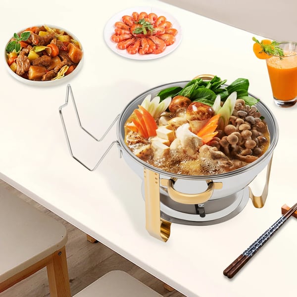 Buffetvarmer - Rund Chafing Dish 5 l - Rustfrit Stål - Madvarmer - Med Låg - Sølv