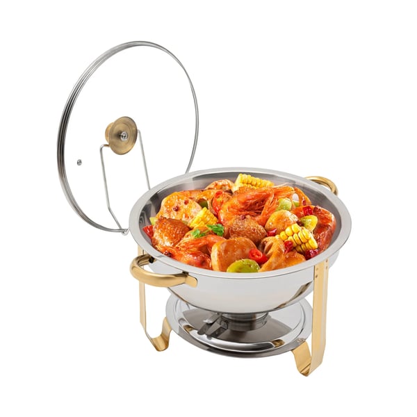 Buffetvarmer - Rund Chafing Dish 5 l - Rustfrit Stål - Madvarmer - Med Låg - Sølv