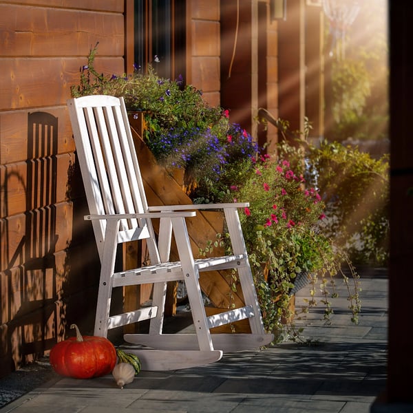 Have gyngestol - Gyngestol i træ - Til terrasse & stue - Ergonomisk komfort - Stabil ramme - Hvid
