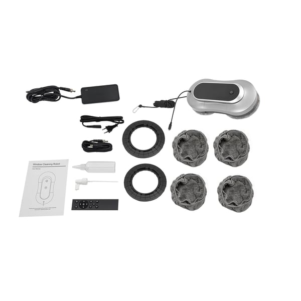 Vinduespudserrobot - Glasrenser - Dobbelt spray & vakuum - 2800–3200 Pa - Vandtank 70 ml - 28.000 rpm - EU-stik - Sølvgrå