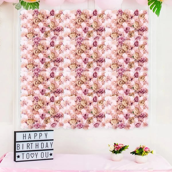 Blomservæg - Paneler med kunstige roser - Sæt med 6 - 40×60 cm - Silke - Indendørs - Indflytterfest - Lyserød