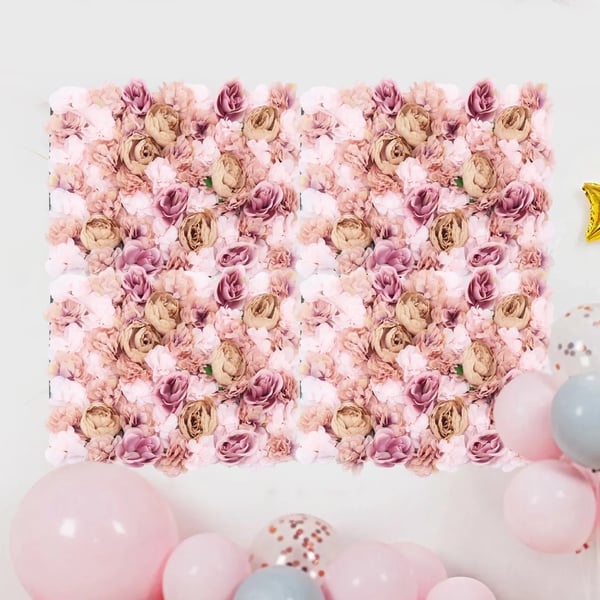 Blomservæg - Paneler med kunstige roser - Sæt med 6 - 40×60 cm - Silke - Indendørs - Indflytterfest - Lyserød