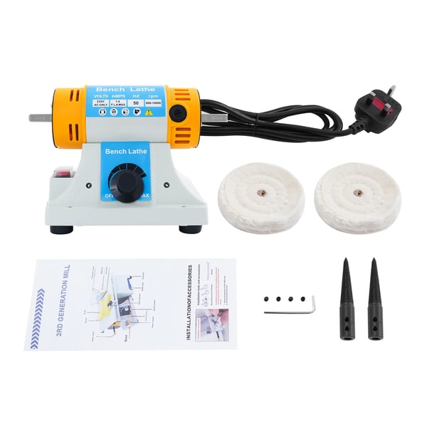 Bænkpudser - Polermaskine - Justerbar Hastighed 800–10000 omdr./min - 320 W - 2 Polerskiver Af Stof - EU-stik - 20×15 cm - Blå