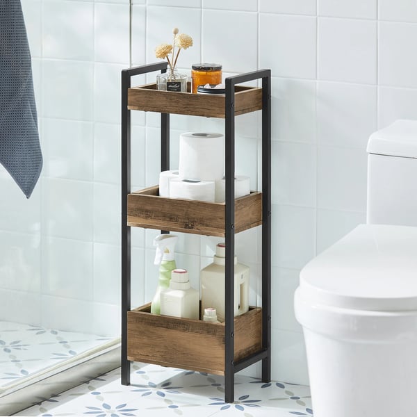 Badeværelsesskab - FRG226 - Smal model - 3 hylder - MDF - Max 30 kg - 28×20×74 cm - Vintage brun