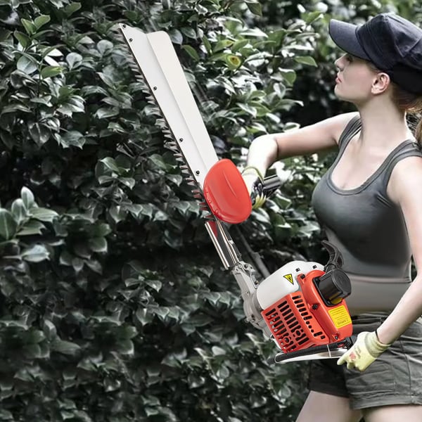 Benzindrevet hækkeklipper/hækketrimmer - Totaktsmotor 22,5 cm³ - Klinge 70 cm enkeltsidet - Effekt 0,65 kW - Rekylstart - Skulderrem - Rød