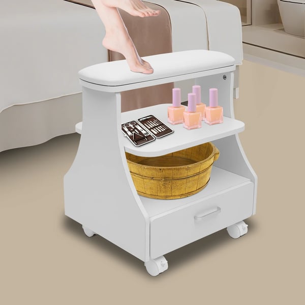 Fodbadsvogn - 3-etagers manicure pedicure rullevogn - 4 drejehjul med bremse - 50 kg bæreevne - MDF & PVC-læder - Fritstående - Montering kræves