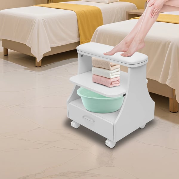 Fodbadsvogn - 3-etagers manicure pedicure rullevogn - 4 drejehjul med bremse - 50 kg bæreevne - MDF & PVC-læder - Fritstående - Montering kræves