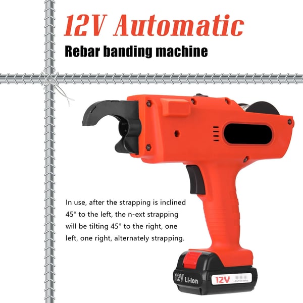 Armeringsbindemaskine - 12 V trådløs bindepistol - 8–34 mm område - Automatisk trådbinding - Genopladeligt batteri - Rød