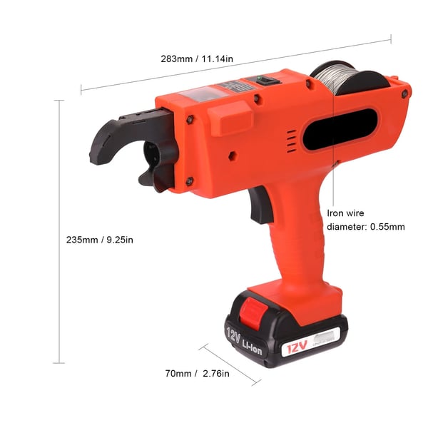 Armeringsbindemaskine - 12 V trådløs bindepistol - 8–34 mm område - Automatisk trådbinding - Genopladeligt batteri - Rød